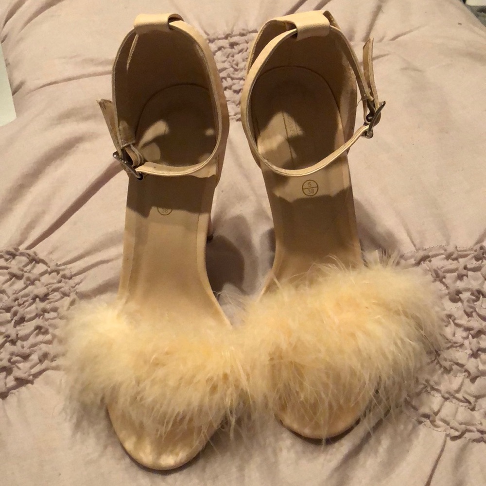 Pale pink fluffy heels